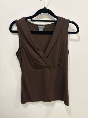 Ann Taylor Brown Faux-Wrap Sleeveless Top